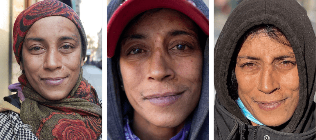 Three images of a woman named Charmain, taken in different years