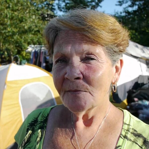 Bonnie lives in a tent city. She has early alzheimers disease often forgetting what tent she is in
