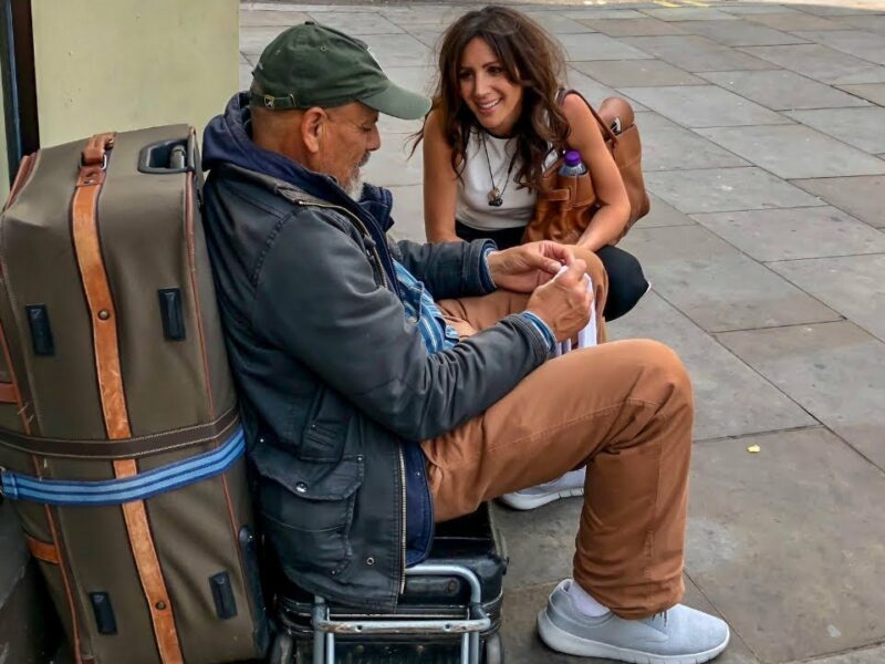 Giving Socks to Homeless People Sleeping Rough in London and Cardiff