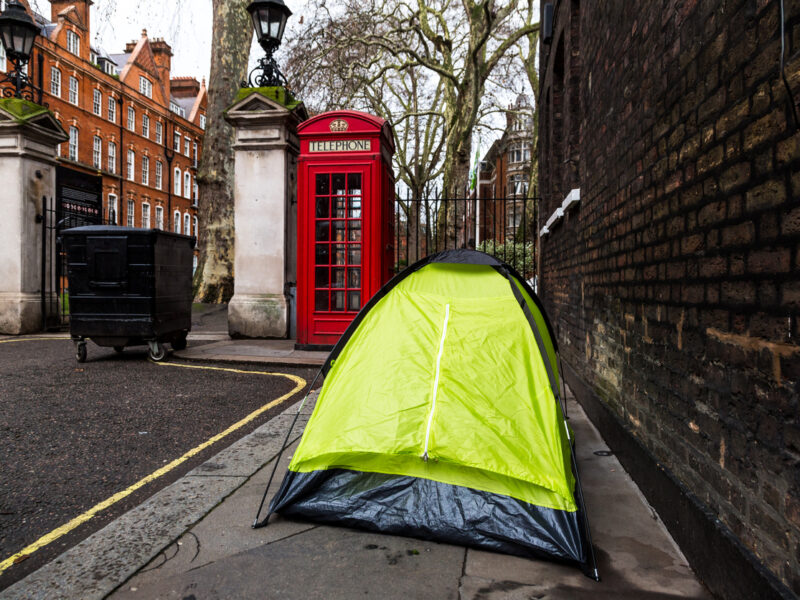 homeless person in tent in london