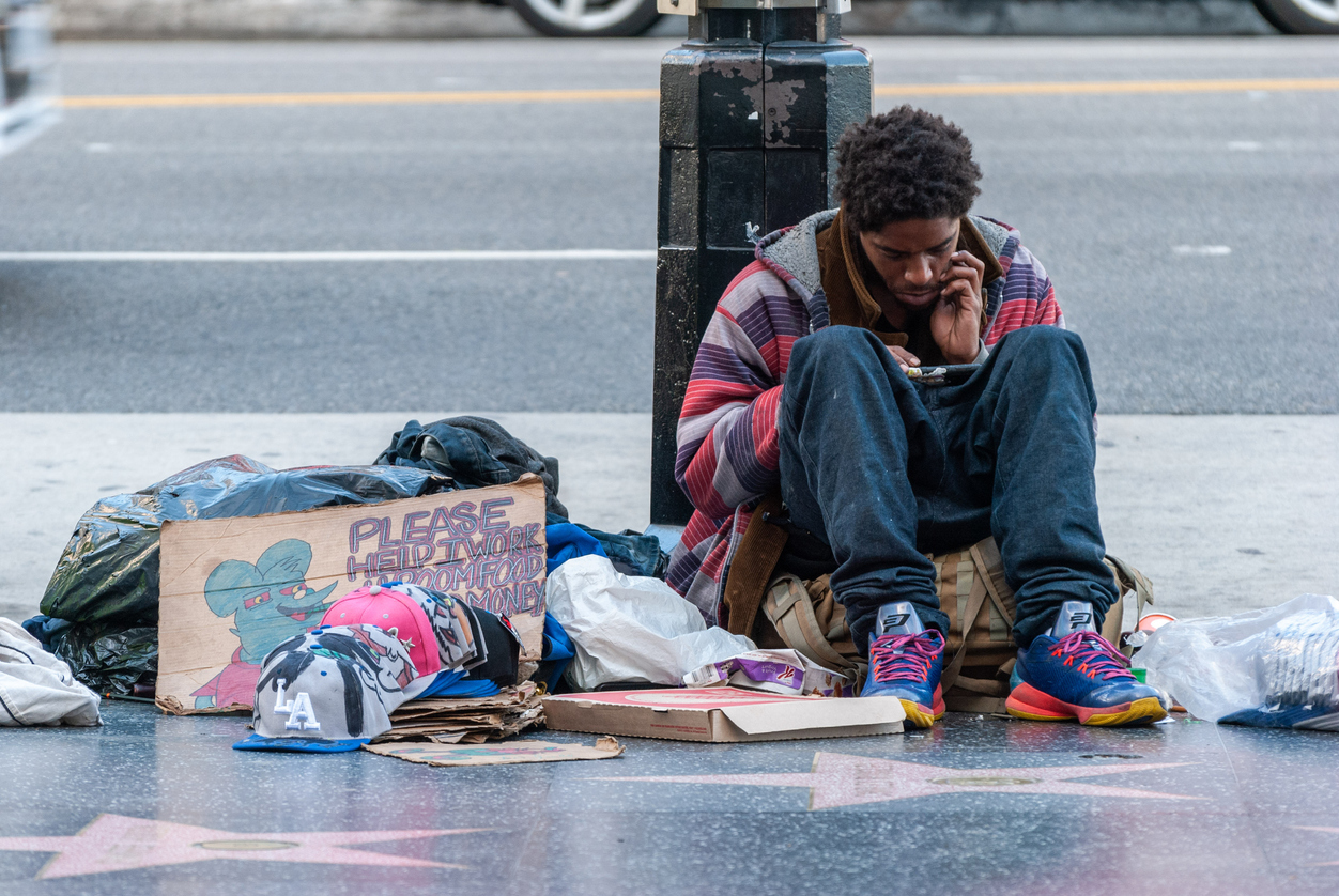 Homeless man on Sunset Boulevard in Los Angeles