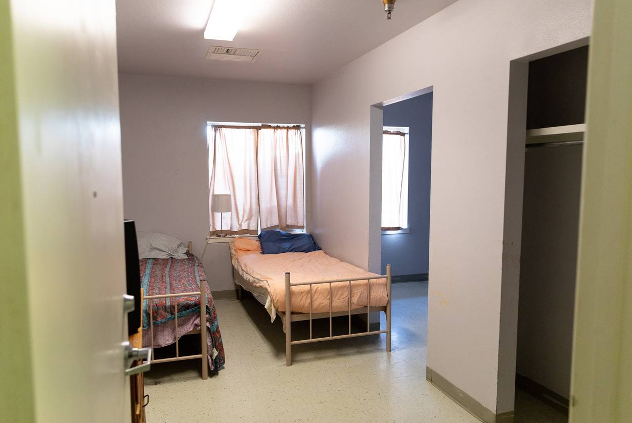An empty dormitory room at the Abilene Hope Haven shelter in Abilene.