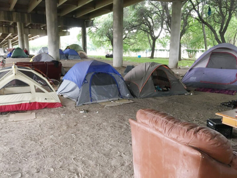 Freeway encampment for homeless people