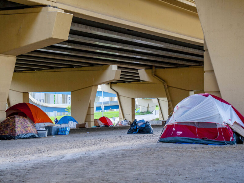 Homeless encampments under a highway