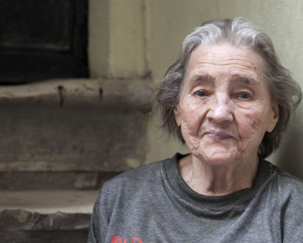 Elderly homeless woman