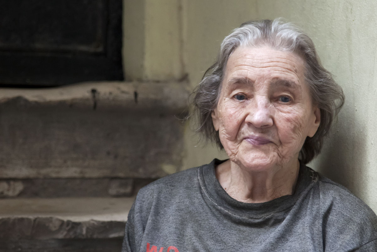 Elderly homeless woman