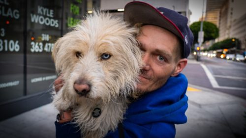 homeless man and dog