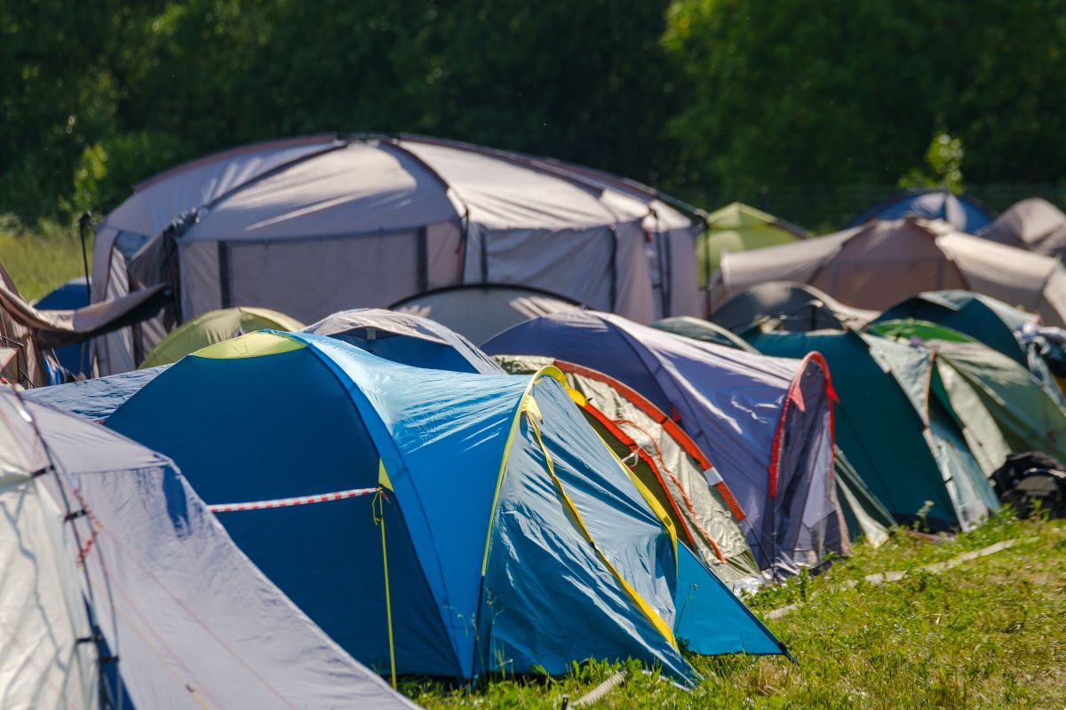 homeless encampment of tents